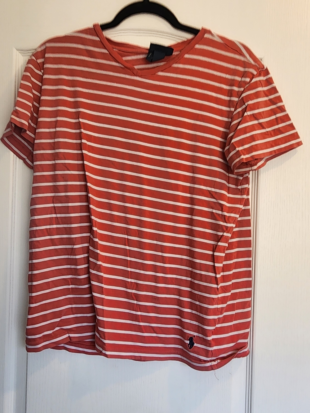 Polo by Ralph Lauren Orange and White Striped Short Sleeve Tee M Euc